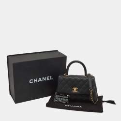 Pre Owned Chanel Black Quilted Caviar Leather Small Coco Top Handle Bag