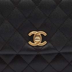 Pre Owned Chanel Black Quilted Caviar Leather Small Coco Top Handle Bag