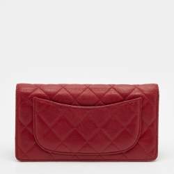 Chanel Red Quilted Leather CC Classic Bifold Long Wallet