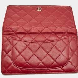 Chanel Red Quilted Leather CC Classic Bifold Long Wallet