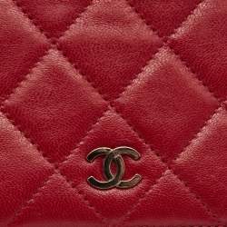 Chanel Red Quilted Leather CC Classic Bifold Long Wallet