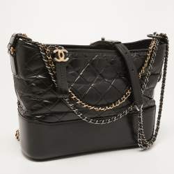 Pre Owned Chanel Black Quilted Aged Leather Medium Gabrielle Hobo