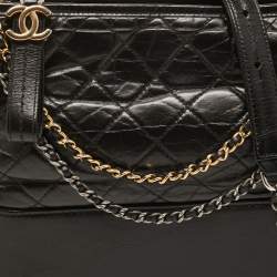 Pre Owned Chanel Black Quilted Aged Leather Medium Gabrielle Hobo