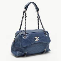 Pre Owned Chanel Blue Quilted Leather CC Front Pocket Bag