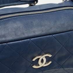 Pre Owned Chanel Blue Quilted Leather CC Front Pocket Bag