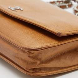 Chanel Metallic Bronze Caviar Leather Sevruga Wallet on Chain