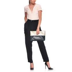 Pre Owned Chanel Gold/Black Caviar and Iridescent Leather Large O Case Clutch