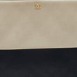 Pre Owned Chanel Gold/Black Caviar and Iridescent Leather Large O Case Clutch