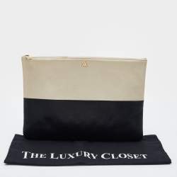 Pre Owned Chanel Gold/Black Caviar and Iridescent Leather Large O Case Clutch