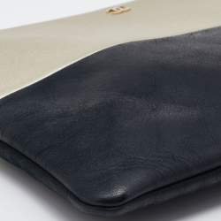 Pre Owned Chanel Gold/Black Caviar and Iridescent Leather Large O Case Clutch