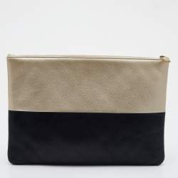 Pre Owned Chanel Gold/Black Caviar and Iridescent Leather Large O Case Clutch
