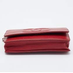 Chanel Red Caviar Leather CC Timeless Wallet on Chain