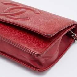 Chanel Red Caviar Leather CC Timeless Wallet on Chain