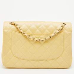 Chanel Yellow Iridescent Quilted Caviar Leather Jumbo Classic Double Flap Bag