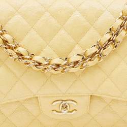 Chanel Yellow Iridescent Quilted Caviar Leather Jumbo Classic Double Flap Bag