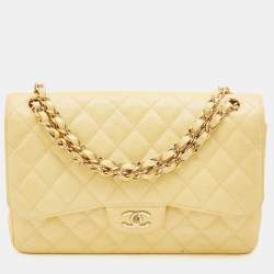 Chanel Yellow Iridescent Quilted Caviar Leather Jumbo Classic