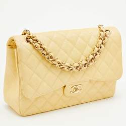 Chanel Yellow Iridescent Quilted Caviar Leather Jumbo Classic Double Flap Bag