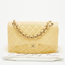 Chanel Yellow Iridescent Quilted Caviar Leather Jumbo Classic Double Flap Bag