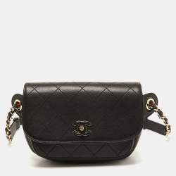 Pre Owned Chanel Black Quilted Leather CC Waist Bag