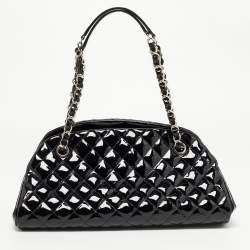 Pre Owned Chanel Black Quilted Patent Leather Medium Just Mademoiselle Bowling Bag