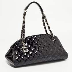 Pre Owned Chanel Black Quilted Patent Leather Medium Just Mademoiselle Bowling Bag