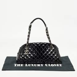 Pre Owned Chanel Black Quilted Patent Leather Medium Just Mademoiselle Bowling Bag