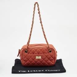 Pre Owned Chanel Orange Quilted Leather Reissue Camera Bag