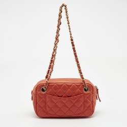Pre Owned Chanel Orange Quilted Leather Reissue Camera Bag