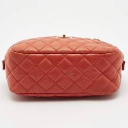 Pre Owned Chanel Orange Quilted Leather Reissue Camera Bag