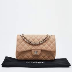 Pre Owned Chanel Beige Quilted Caviar Leather Jumbo Classic Double Flap Bag
