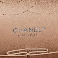 Pre Owned Chanel Beige Quilted Caviar Leather Jumbo Classic Double Flap Bag