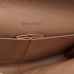 Pre Owned Chanel Beige Quilted Caviar Leather Jumbo Classic Double Flap Bag