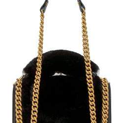 Pre Owned Chanel Black Leather Fur Medium Boy Top Handle Flap Shoulder Bag
