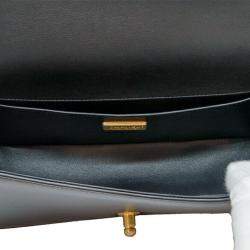 Pre Owned Chanel Black Leather Fur Medium Boy Top Handle Flap Shoulder Bag