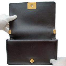 Pre Owned Chanel Black Leather Fur Medium Boy Top Handle Flap Shoulder Bag