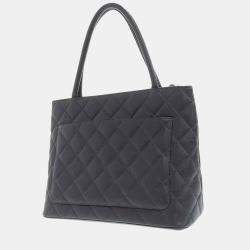 Pre Owned Chanel Black Caviar Leather Medallion Tote Bag