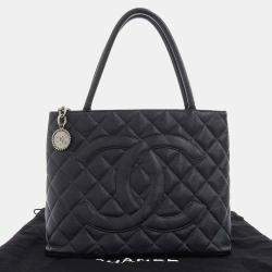 Pre Owned Chanel Black Caviar Leather Medallion Tote Bag