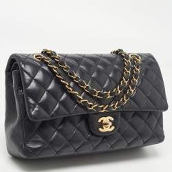Pre Owned Chanel Black Quilted Leather Medium Classic Double Flap Bag
