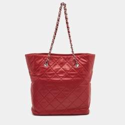 Pre Owned Chanel Red Quilted Leather In-The-Business North South Tote