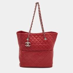 Pre Owned Chanel Red Quilted Leather In-The-Business North South Tote