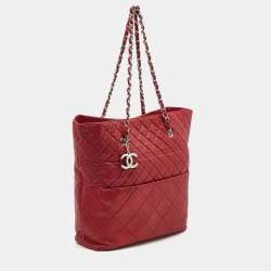 Pre Owned Chanel Red Quilted Leather In-The-Business North South Tote