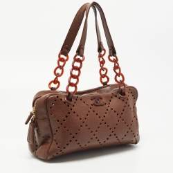 Pre Owned Chanel Brown Perforated Quilted Leather CC Chain Satchel