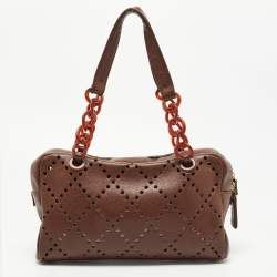Pre Owned Chanel Brown Perforated Quilted Leather CC Chain Satchel