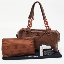 Pre Owned Chanel Brown Perforated Quilted Leather CC Chain Satchel