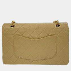 Pre Owned Chanel Beige Lambskin Leather Medium Classic Double Flap Bag
