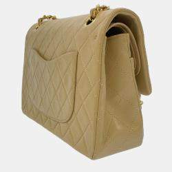 Chanel Beige Lambskin Leather Medium Classic Double Flap Bag