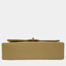 Pre Owned Chanel Beige Lambskin Leather Medium Classic Double Flap Bag