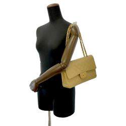Pre Owned Chanel Beige Lambskin Leather Medium Classic Double Flap Bag