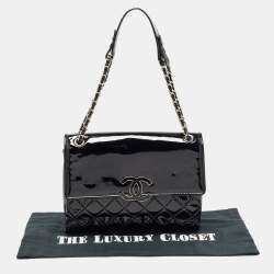 Pre Owned Chanel Black Quilted Patent Leather Double Compartment Flap Bag