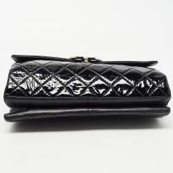 Pre Owned Chanel Black Quilted Patent Leather Double Compartment Flap Bag